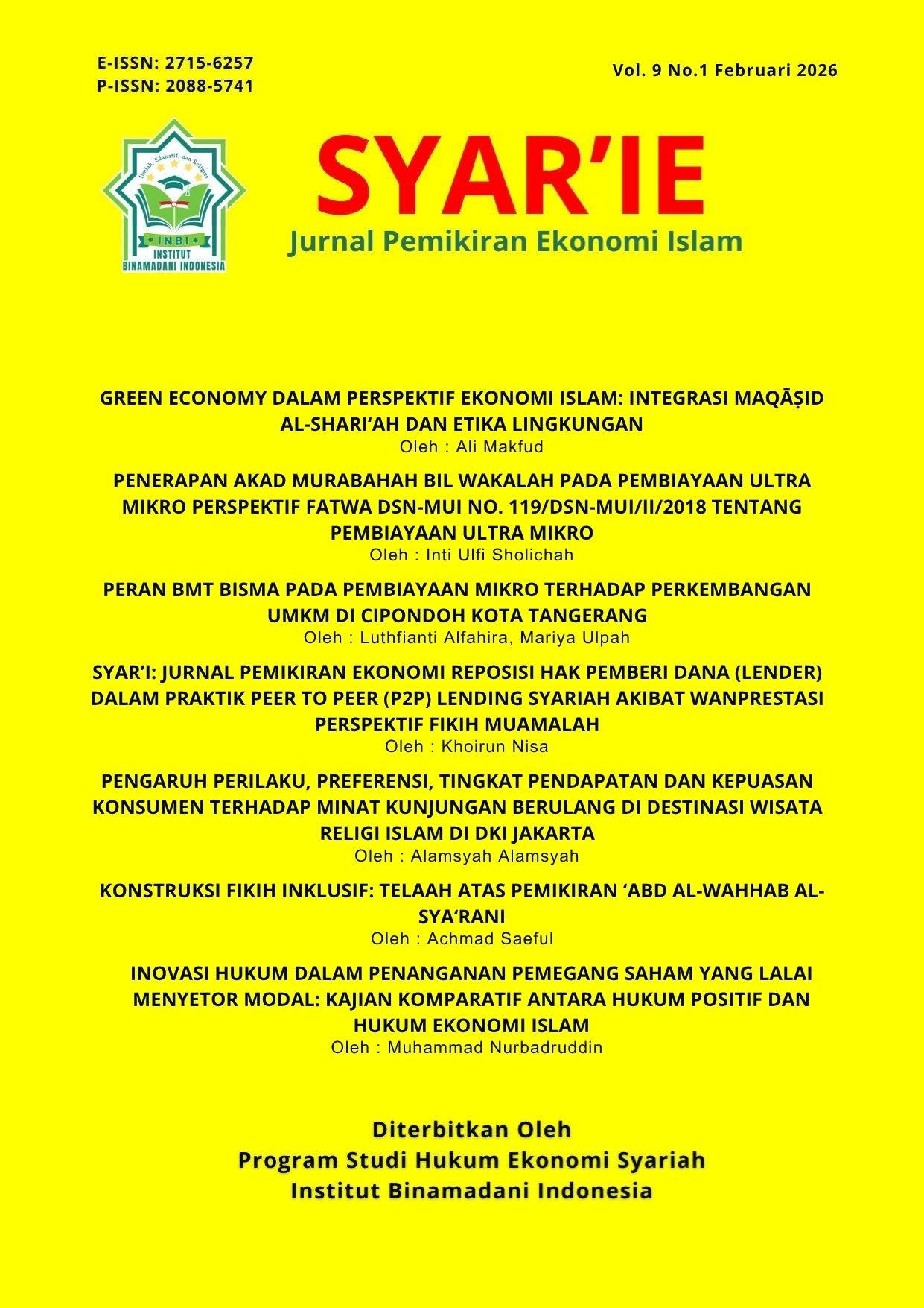 					View Vol. 9 No. 1 (2026): Syar'ie
				